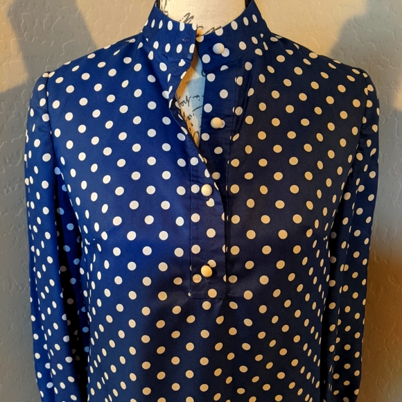 Vintage 80s Mandarin Collarless Blouse 33" or Mini Dress - Picture 2 of 4